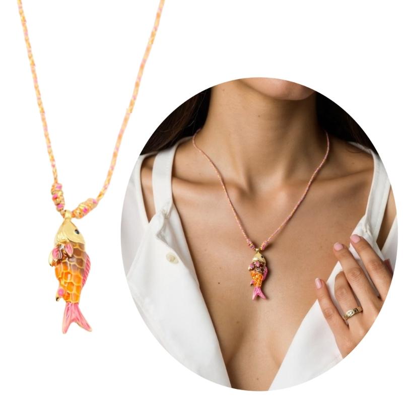 Colorful Adjustable Rope Chain Necklace Stainless Steel Oceanics Fish Charm Sturdy Jewelry Gift