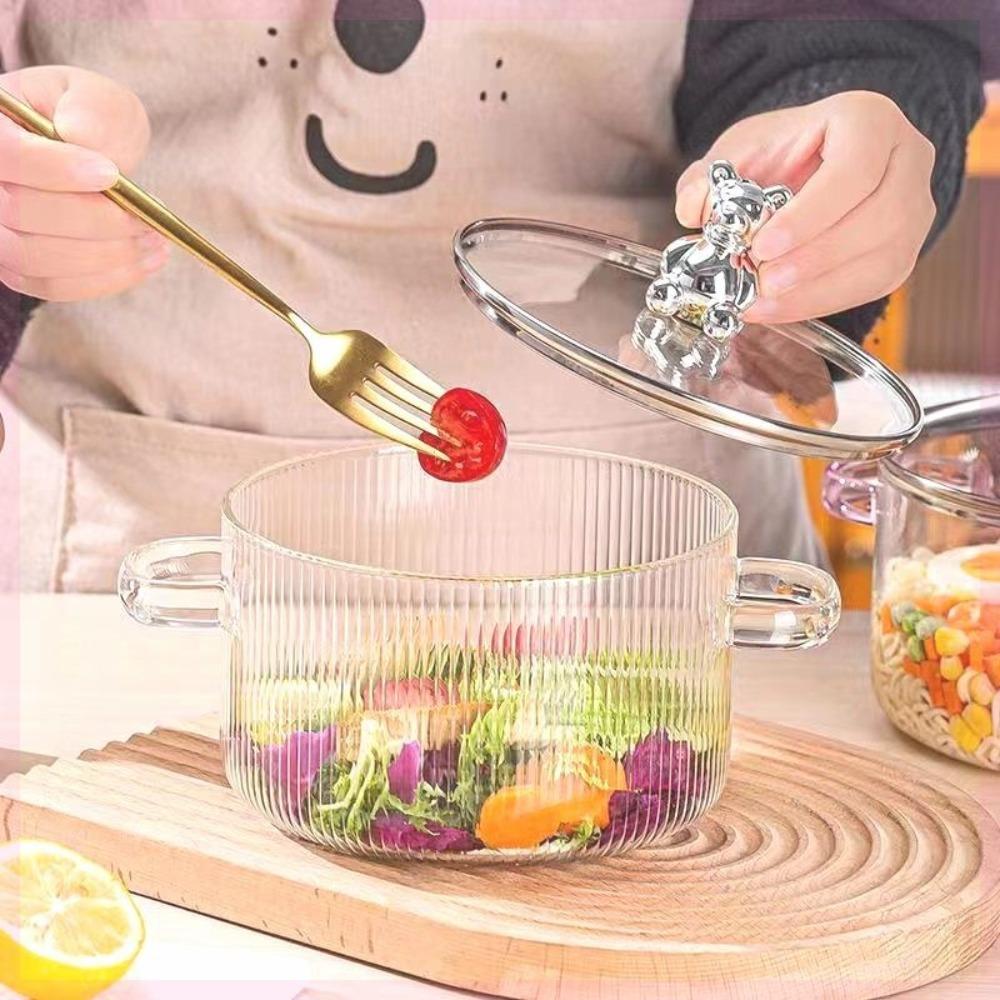 Binaural Griff Bär Glas Kasserolle Hitzebeständiger Kochtopf Ramen Schüssel Brei