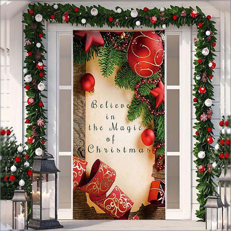 Stretch Fabric Christmas Door Tapestry - Santa Claus Gift Background for Holiday Parties