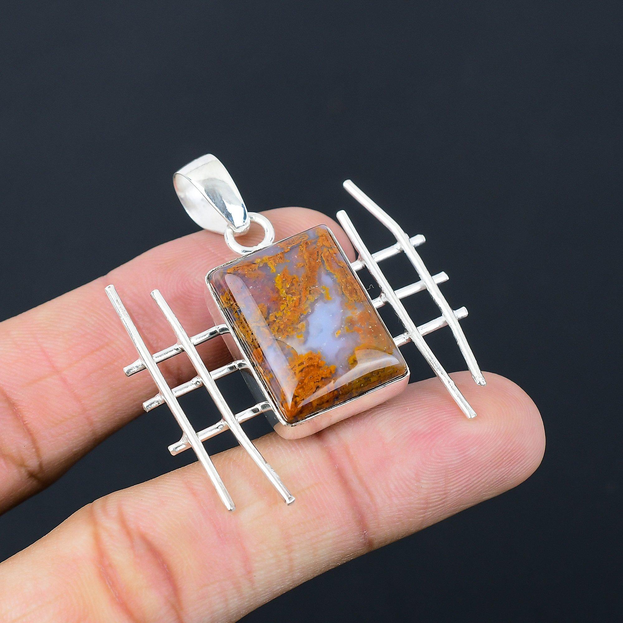 Sisters Day Deal Rectangle Seam Agate Gemstone Trendy Wedding Pendant 925 Silver