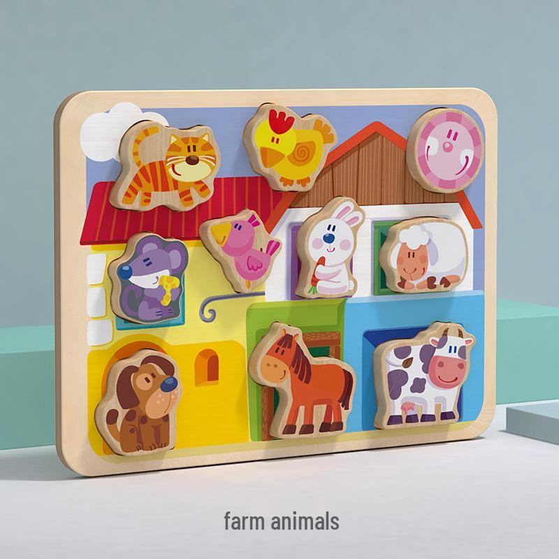 

Children s Animal Number Shape Matching Puzzle Board - Montessori Early Education Wooden Toy
