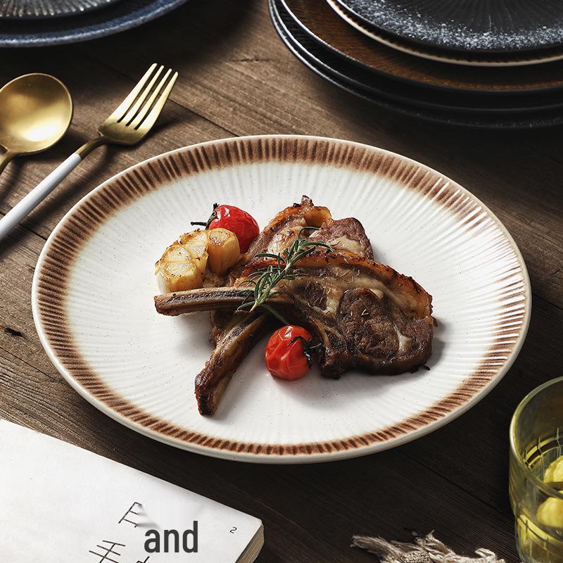 Japanese Ceramic Retro Dining Plate for Pasta, Steak, and Desserts