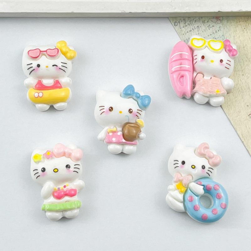 Cartoon DIY Resin Swim Ring Kitten Cream Hair Clip Keychain Pendant for Phone Case & Luggage