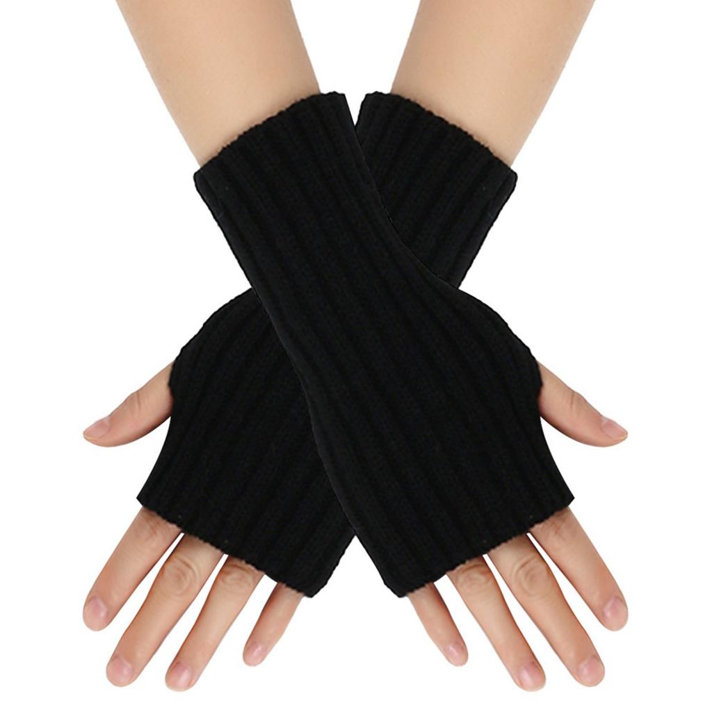 Women's Winter Warm Wool Gloves, Fingerless, Solid Color, Short-style Gloves