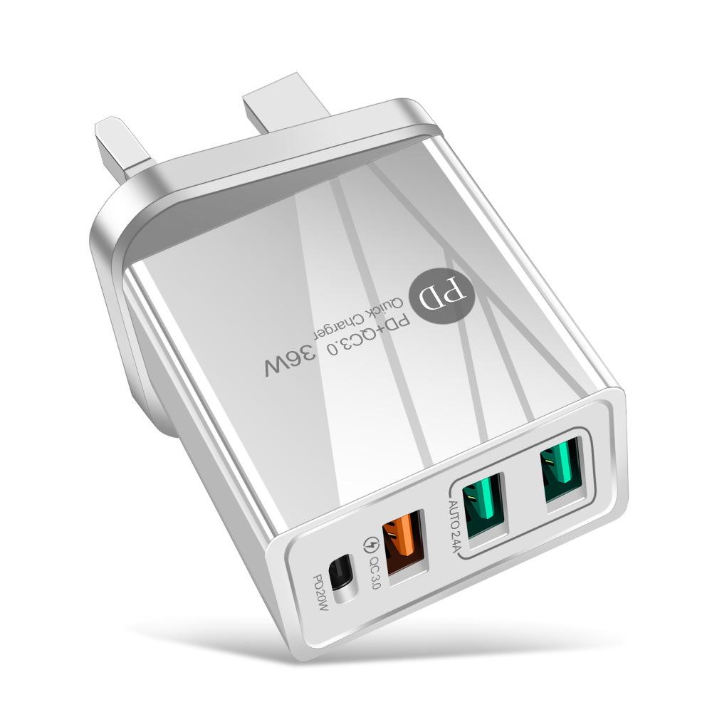 4A Multi-Port PD20W + 2.4A 3-USB Charger European, American and British Adapter