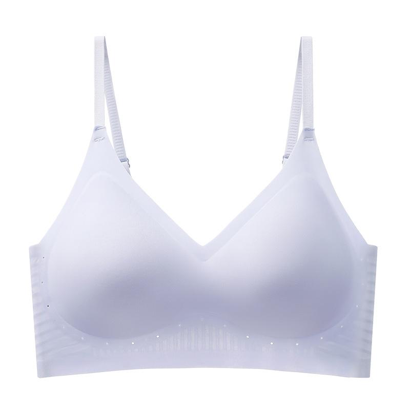 Soft support underwear women's thin breathable upper support, anti-sagging side closing without traces, gathering bra fixed inner cup 