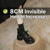 Women Inner Height Increasing Leather Shoes 8CM Hidden Heel Platform Lace Up Loafers Spring New Arrival