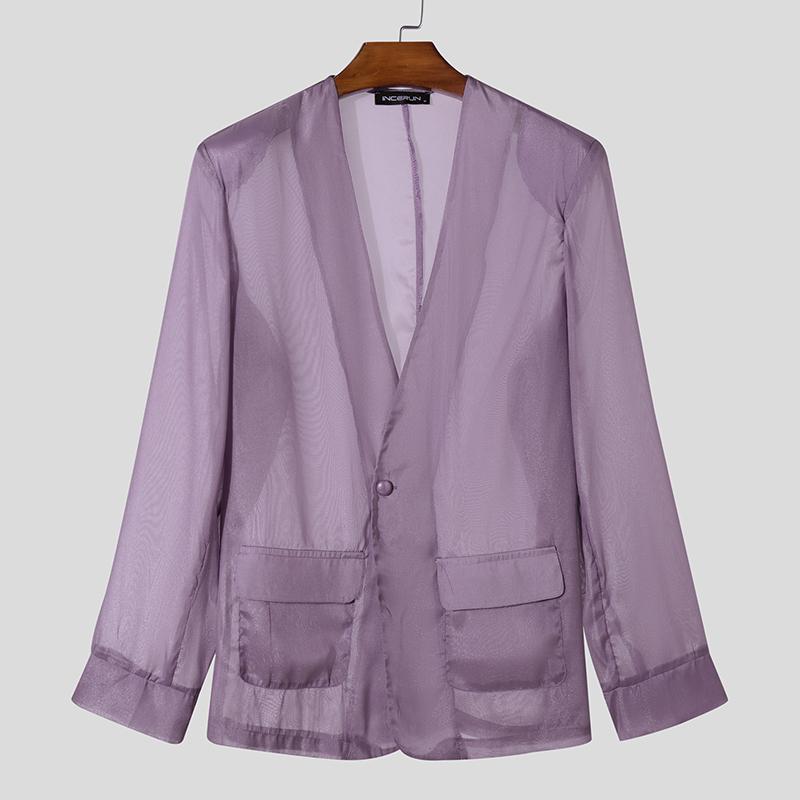 

INCERUN Мужская сетчатая прозрачная рубашка с длинным рукавом для вечеринок, прозрачные сексуальные топы L