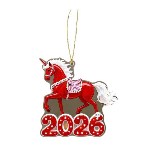 2026 Acryl Pferdeanhänger Auto Rückspiegel Ornament 2D Hängeanhänger für Feiertagsdekoration Süßes Geschenk für Autoliebhaber