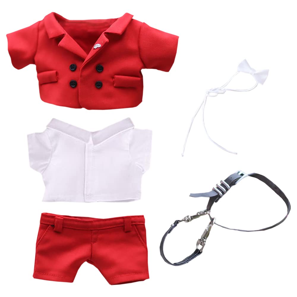 

niannyyhouse 20cm Doll Clothes Red Suit for Plush Toys Top Shirt Pants Ribbon Belt Cotton Doll Clothes Dress Up Baby Doll Clothes