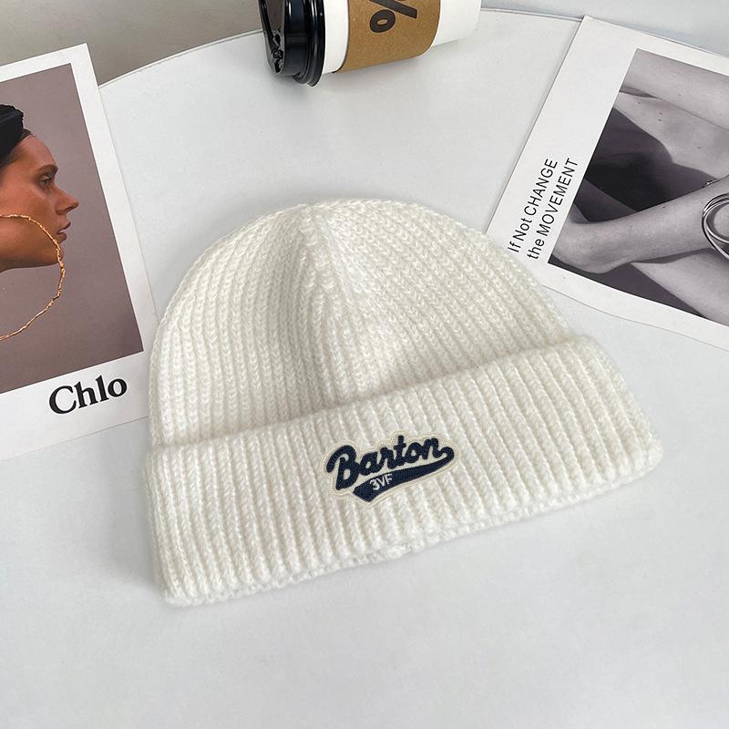 Large Head Circumference Woolen Hat for Men, Winter Thickened Warm Ear Protection Letter Knit Hat, Japanese Style Simple Versatile Cold Weather Hat