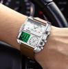 Binbang Fashion Men's Domineering Quartz Watch with Large Square Dial and Triple Display