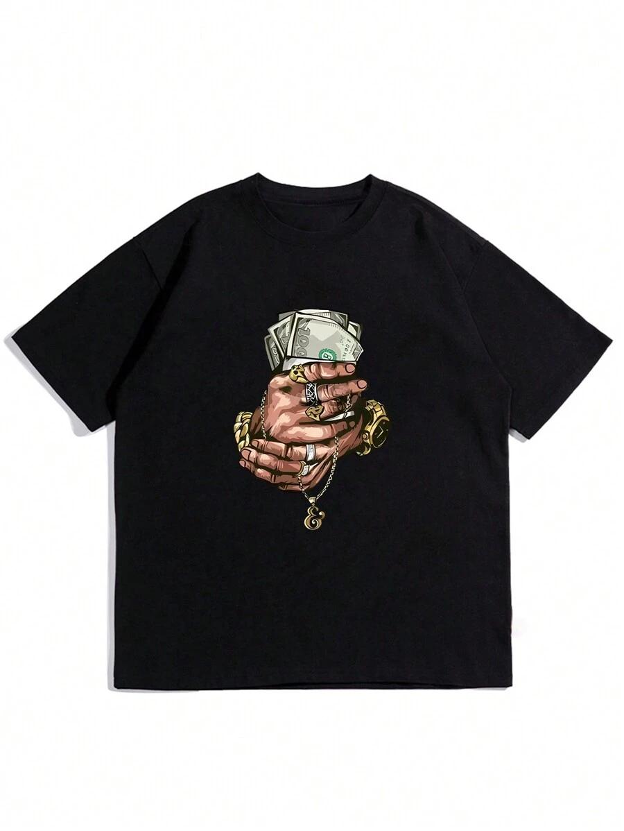 

Unisex Dollar & Hand Print Drop Shoulder T-Shirt S