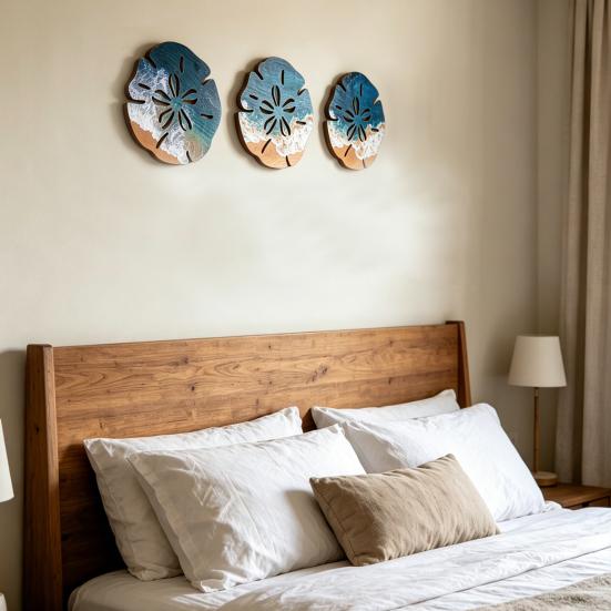 3 Pcs Summer Coastal Wall Decor, Beach Ocean Wave Wall Art, Rustic Wood Carving Nautical Ornament for Bedroom Home Decor