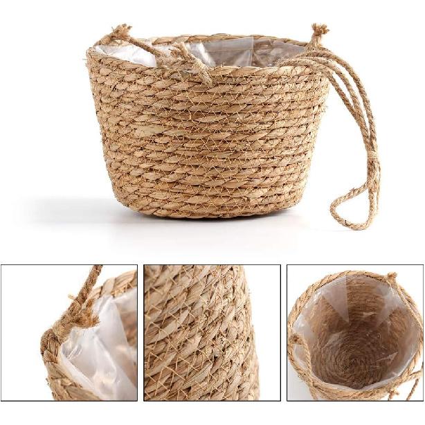 WYSRJ 8inch Jute Rope Hanging Planter Woven Plant Basket Macrame Plant Hangers Plant Holder Basket Decorative Storage Baskets for Plants Pots Home
