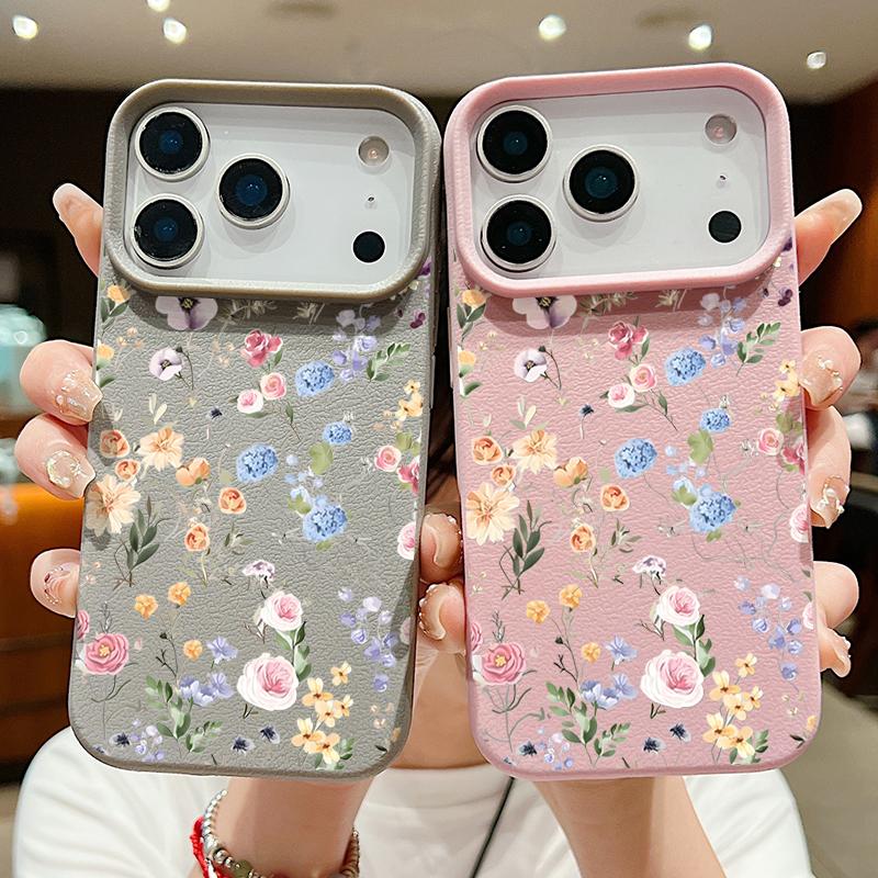 Blumen Ranken Handyhülle Für iPhone Air 17 16 15 14 Pro Max 13 12 Pro Max 11 16e Stoßfest Weich Silikon Ledertextur Hülle