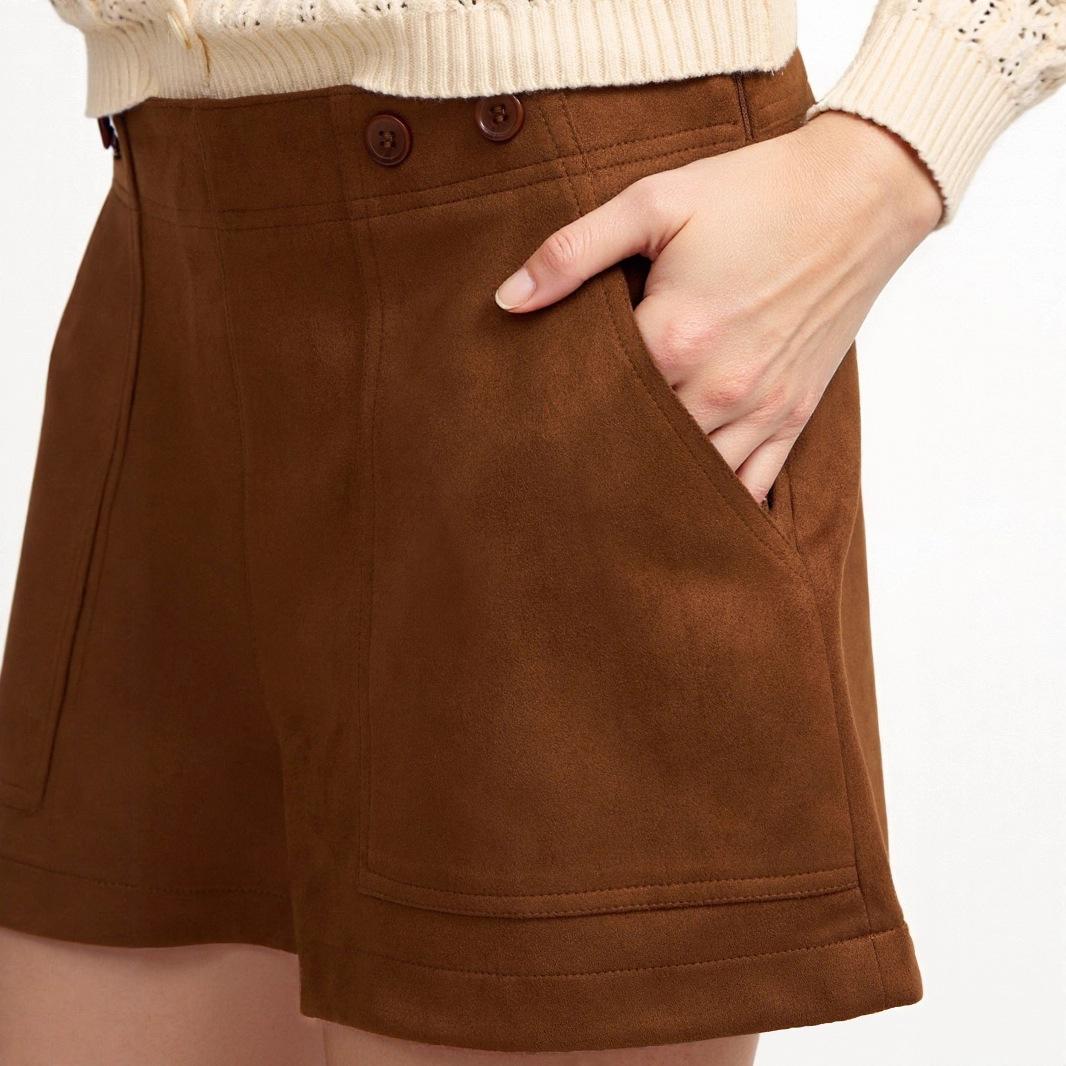 European and American fashion casual style brown double button wide edge simple atmosphere straight boots autumn shorts women european and american size s