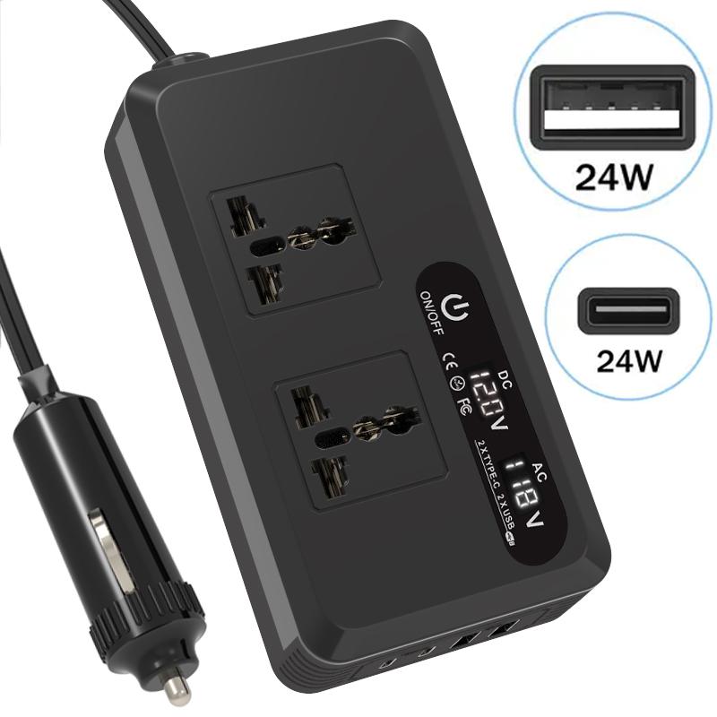 200W Car Inverter DC 12V To AC 220V 230V Transformer Convert Type-C USB Fast Charging EU Socket Car Inverter Power Adapter