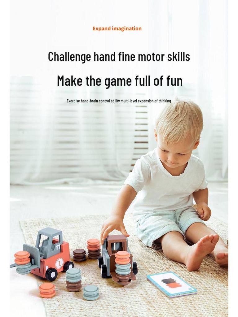 Interactive Wooden Forklift Game: Early Education Puzzle & Logical Thinking Toy for Kids