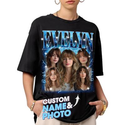 CustomsMerch Custom Bootleg Rap T-Shirt für Freund Freundin, Individuelles Gesichtsshirt, Vintage Grafikshirt Geburtstagsgeschenk