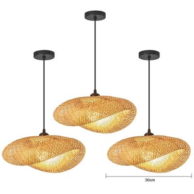 Bamboo Hand Weaving Pendant Lights 38cm Hanging LED Ceiling Lamp Chandelier Fixture Rattan Hand Craft Woven Home Bedroom Decor