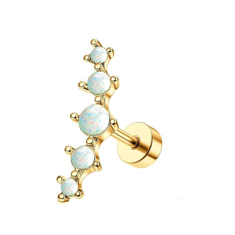 Bobisty 1pc 16G Cartilage Earring Stainless Steel Opal CZ Earrings Flat Back Cartilage Conch Helix Piercing Jewelry for Women