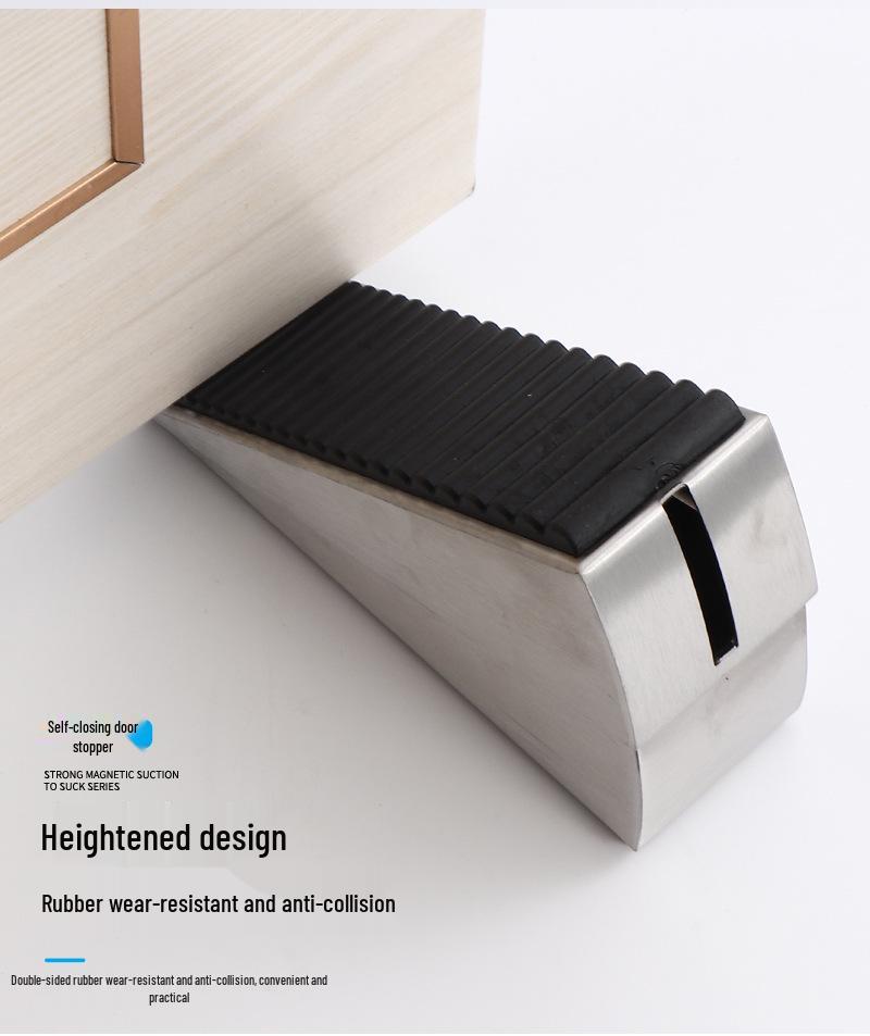 304 Stainless Steel Raised Anti-Slip Rubber Door Stopper with Nail-Free Floor Mount and Anti-Collision Spring