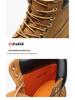Unisex Yellow High-Top Waterproof Martin Boots – Trendy Autumn/Winter Cowhide Workwear for Couples
