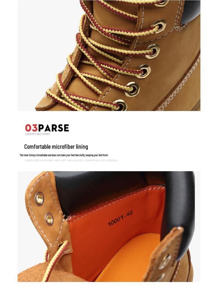 Unisex Yellow High-Top Waterproof Martin Boots – Trendy Autumn/Winter Cowhide Workwear for Couples