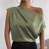 Summer New Fashion Skew Collar Loose Women's Shirts Elegant Single Shoulder Asymmetric Casual Blouses Tops Women Simple Slim Fit Shirt Female 26423