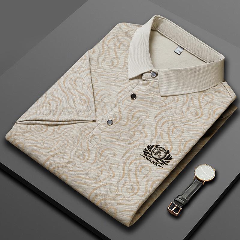 Men's Summer Ice Silk Lapel Polo Shirt - Casual Loose Fit with Embroidery