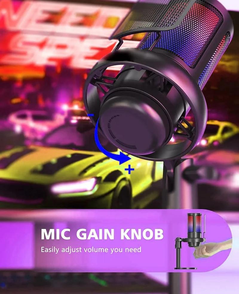 Professional USB Studio Microphone for PC Streaming Gaming YouTube Video Singing Gaming Recording PS4 RGB Anti-Spray Microfone
