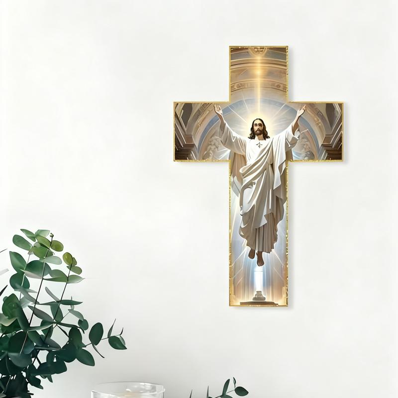 1pc Christ Jesus Wooden Wall Hanging Cross, Wooden Wall Art Decoration, Home Religious Decoration, Suitable for Living Room