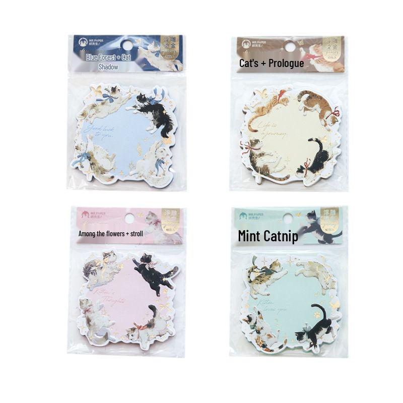 Moyan Möbius Strip Cat-Themed Embossed Sticky Notes, Korean Style, Irregular Shaped, Three-Pack