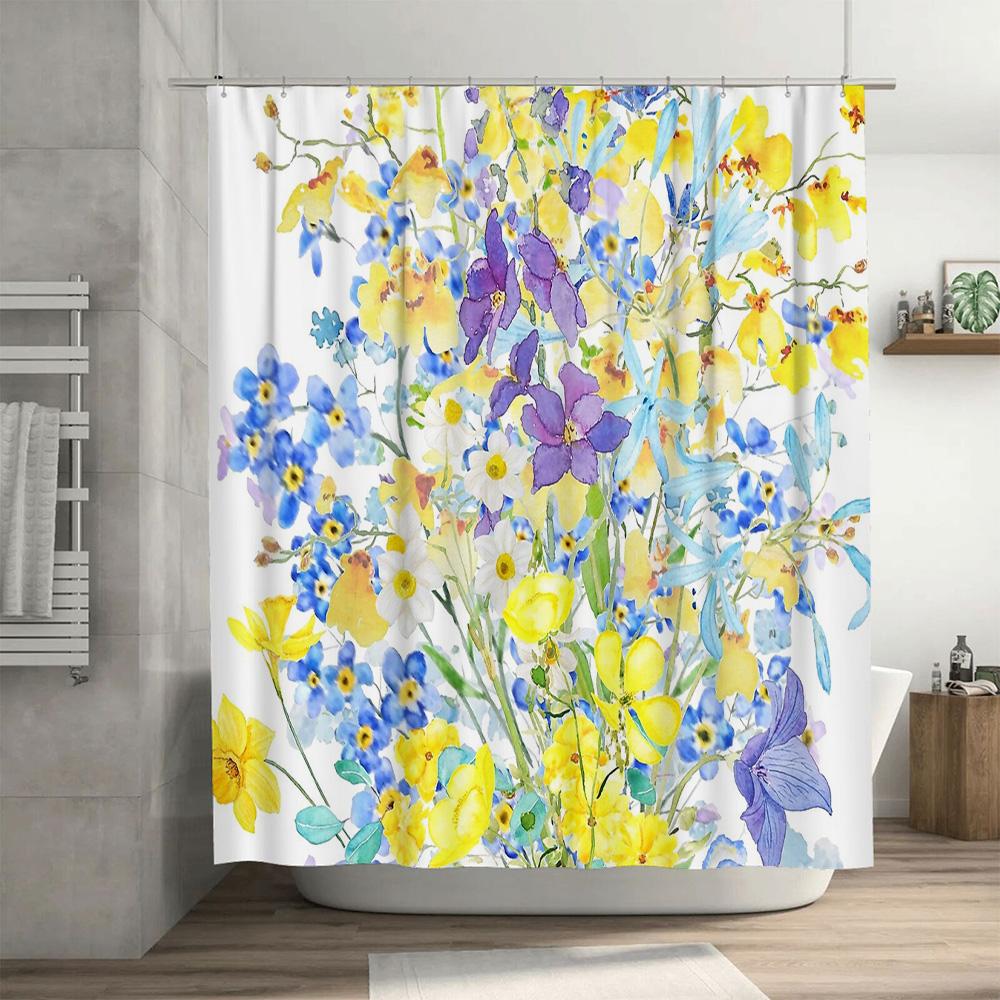 Floral Shower Curtain Botanical Flower Pattern Waterproof Bathroom Decor Vintage Farmhouse Rustic Nature Artistic Wall Hanging