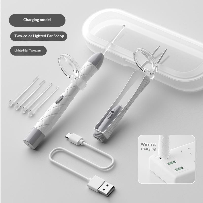 Led Lighted Ear Wax Removal Kit Magnifying Glass Soft Silicone Tips For Children Adults Ear Cleaning Tweezers Nose Clip Usb