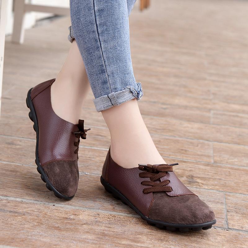 Fashion Women Shoes Genuine Leather Casual Flats Sneakers Women Spring Autumn Ballet Flats Patchwork Designed Non-slip Fashion New Casua