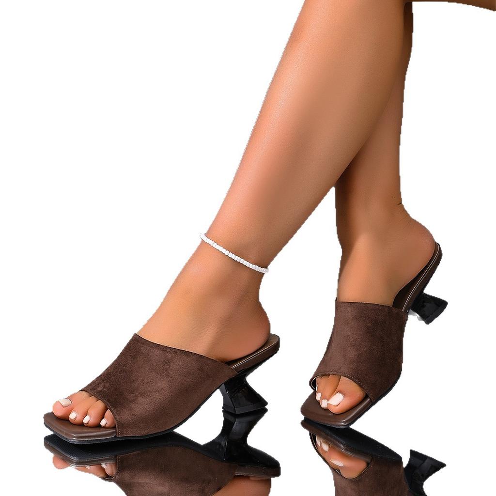 Mid-heel Shoes, New Style Square-toe Slip-on Sandals, Women's Shoes