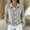 Women's Knit Cardigan with Collar for Fall Winter Layering Stylish Relaxed Open Front Sweater