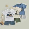 Tenues d'été pour tout-petits Garçons T-shirts à manches courtes imprimé Camion poubelle Lettre Short à taille élastique Ensemble 2 pièces