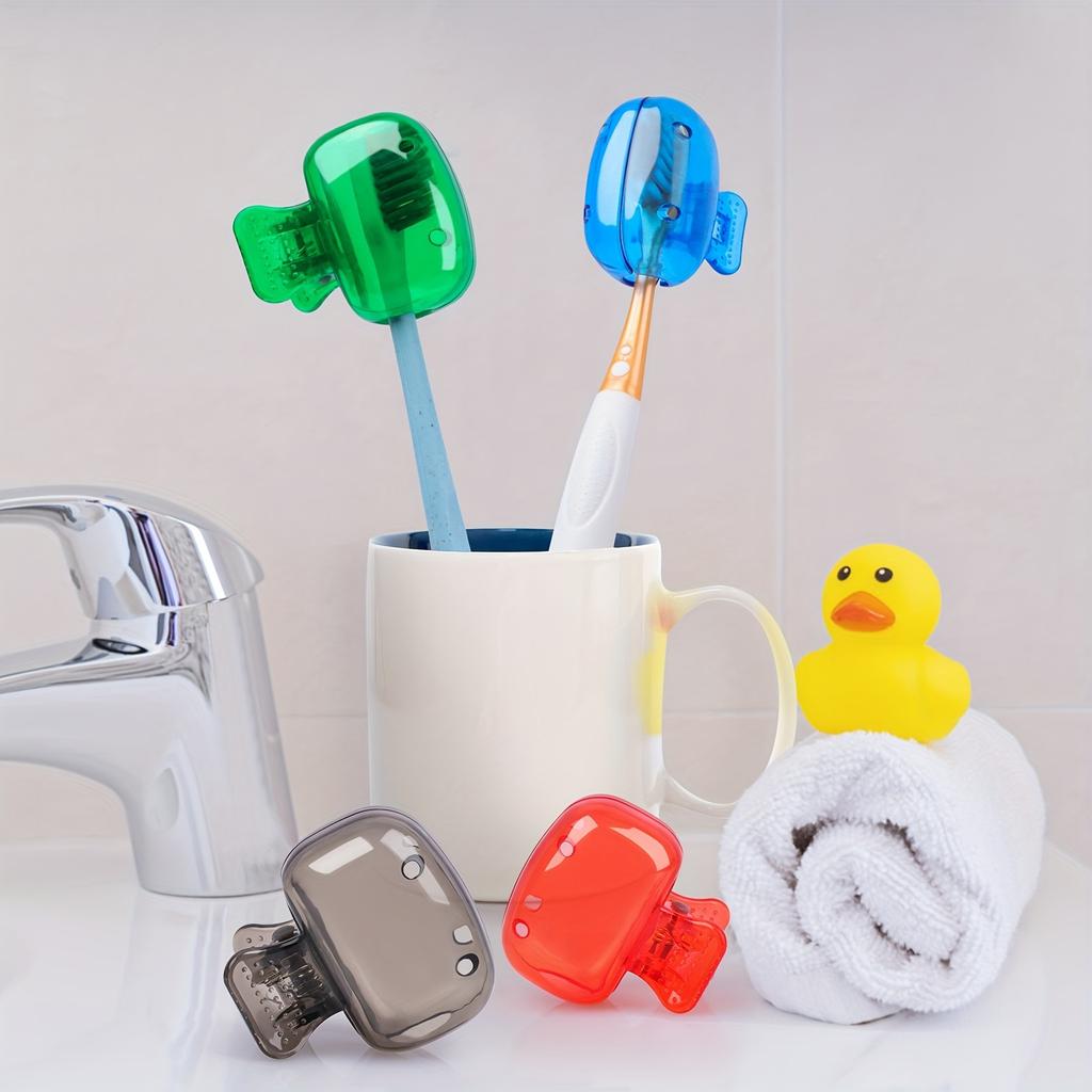 4pcs Toothbrush Head Covers with Hygienic Protector Case - Easy Open & Close,Snap-Fit Closure - for Home,Travel, Bathroom, Office - Keep Brushes Clean