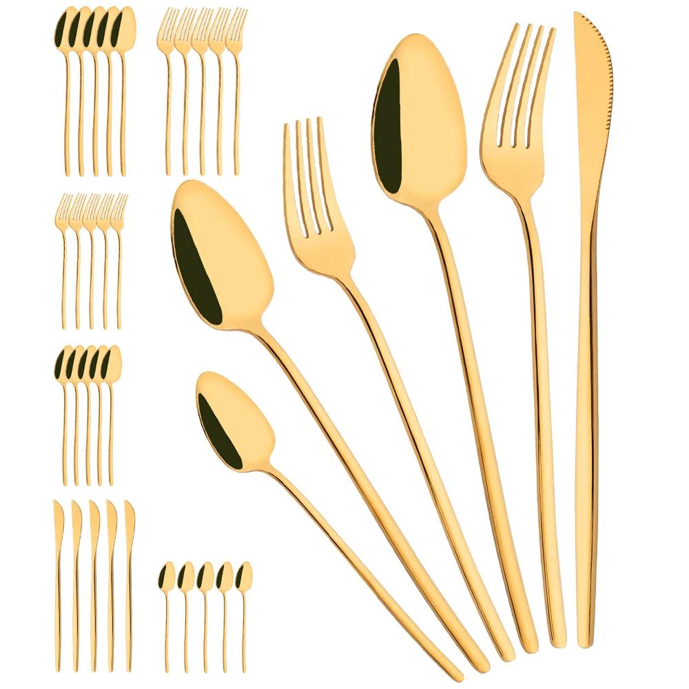 36Pcs Black Cutlery Sets Stainless Steel Knife Fork Spoon Tableware Dessert Mirror Flatware Set Festival Kitchen Dinnerware Gift