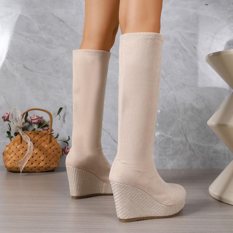 Long Boots Women Autumn Winter Block Heel Platform High Boots Platform Stretch Skinny Boots