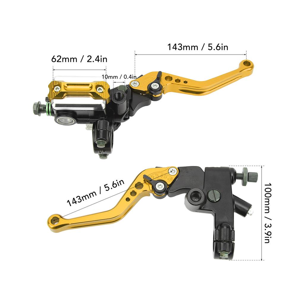 1 Pair 7/8in Brake Master Cylinder Lever Universal Motorcycle Handlebar Kit with Reservoir Carbon Fiber Hand Guard Gold