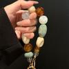 Women Decorative Phone Wrist Chain 1Pcs Mixed Color Grid Irregular Stone Anti-Loss Phone Lanyard for Daily Wear