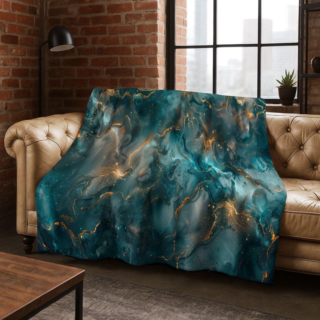 Luxurious Black Green Gold Marble Colorful Stone Texture Art Flannel Blanket,Cozy Soft Throw Blanket for Home Bedroom Bed Sofa