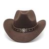 High-End Metal Belt Brown Western Cowboy Hat Woolen Felt Hat Men'S And Women'S Top Hat Outdoor Riding
