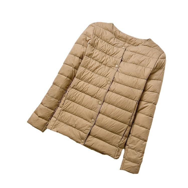 2024 Women's Lightweight Down Jacket, Short, Round V-Neck, Warm, Collarless, Slim Fit, Plus Size, Autumn/Winter Coat