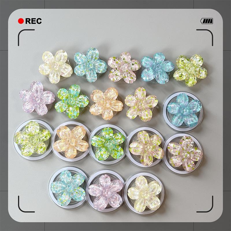 Color Sequins, Three-Dimensional Flowers, Mobile Phone Airbag Holder, Magnetic Telescopic Ring, Suitable For Magsafe Desktop Watching Dramas
