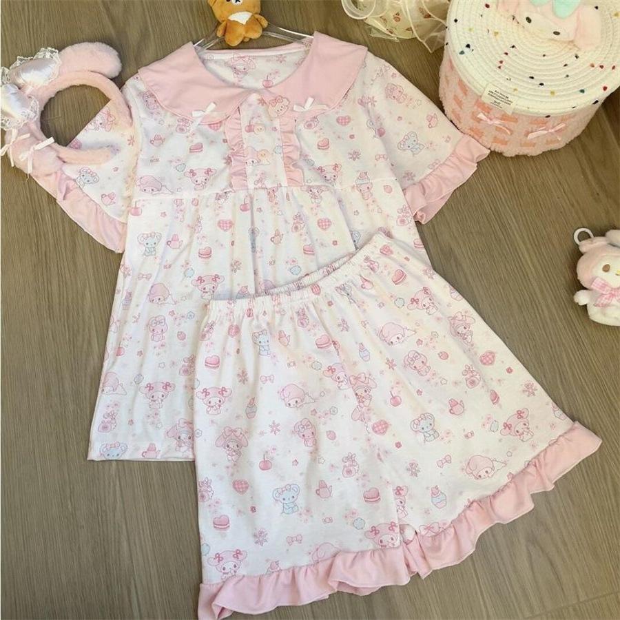 

Cartoon cute doll collar Melody pajamas women s new short-sleeved shorts summer Korean version loungewear suit outside s [recommended 35-40kg ]